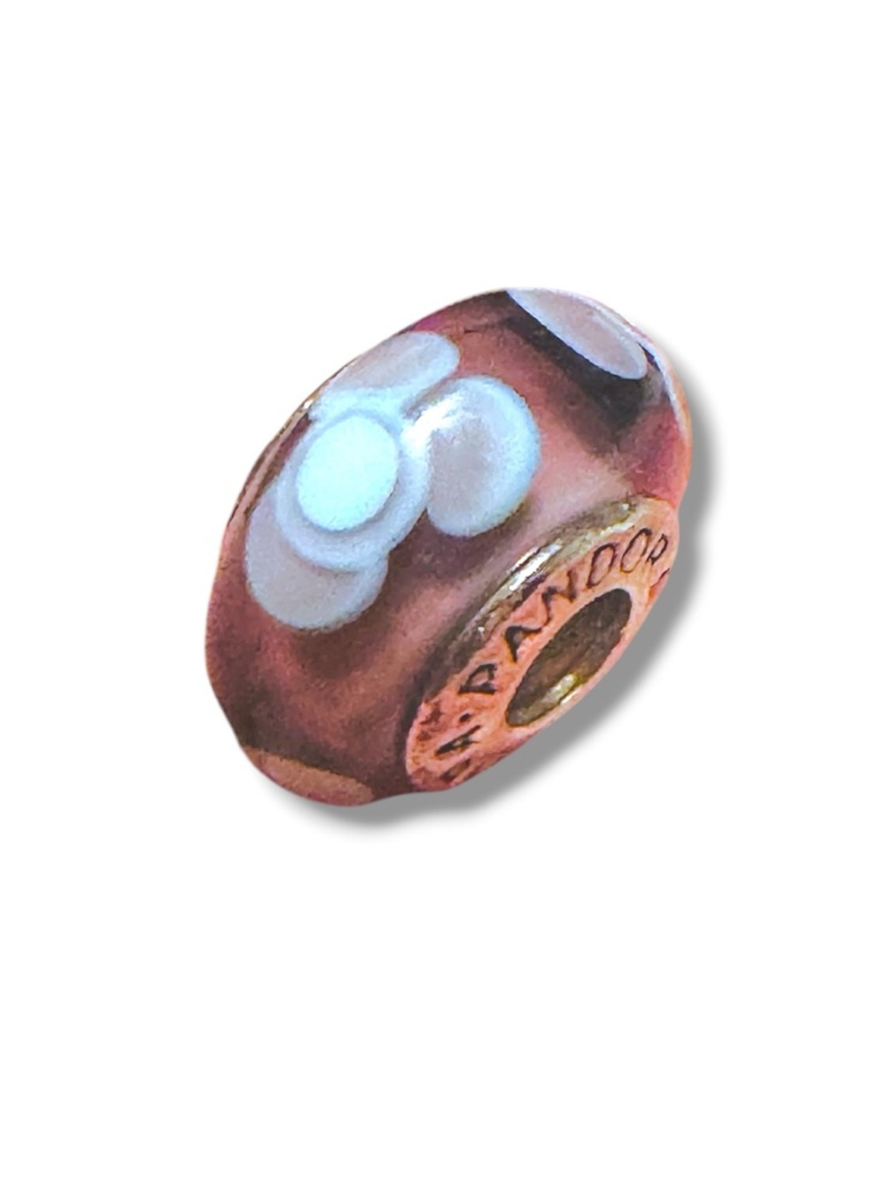 Pandora Silver Purple Glass Flower Bead Charm, Round Bracelet Accessory